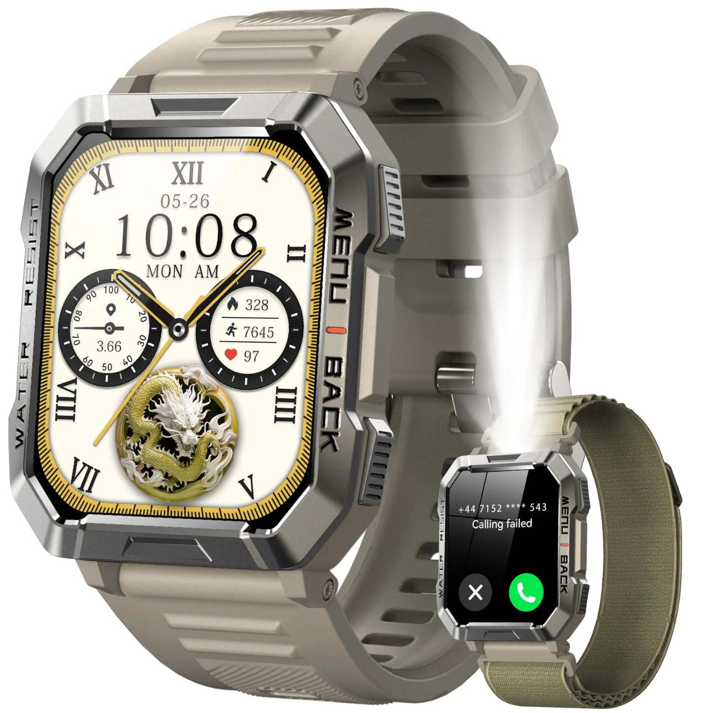 New Smart Watch 2.01'' HD Display Outdoor Men'S Watches with Emergency Lighting Bluetooth Call Waterproof Smartwatch