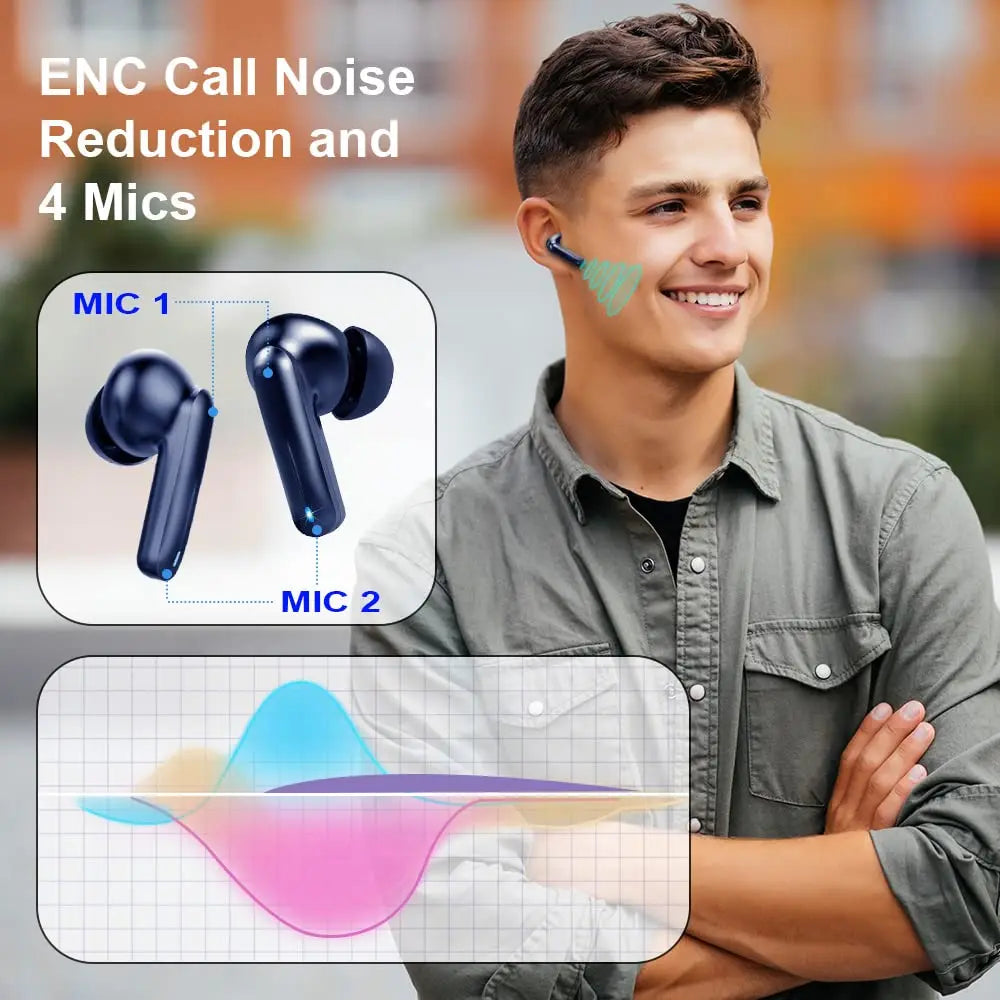 Wireless Earbuds,Bluetooth 5.3 Headphones with 4 Mic Stereo,40H Playtime Wireless Earphones,50Ms Low Latency Ear Bud,Game Mode.