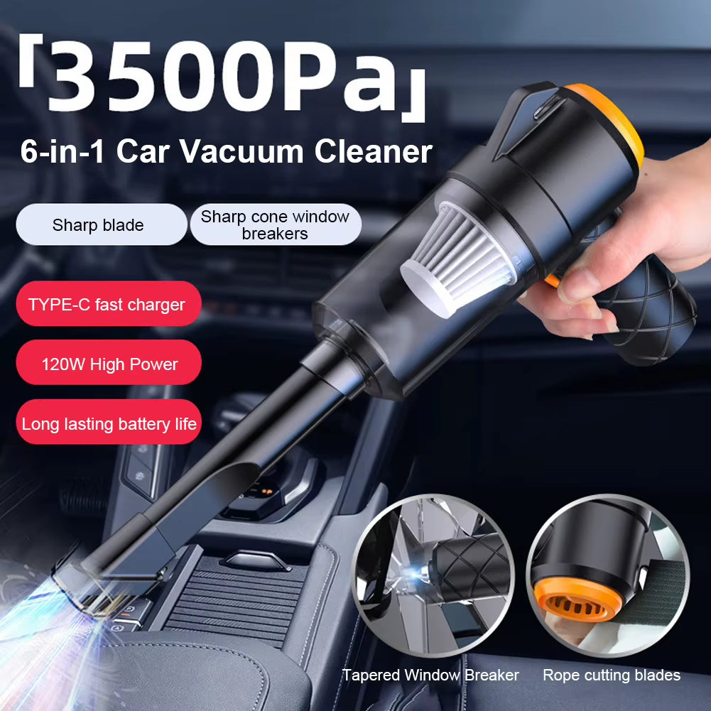 6 in 1 Blowing & Suction Vacuum Cleaner 3500PA Strong Suction Mini Handheld Cleaner Multifunctional for Car Home Office Cleaning
