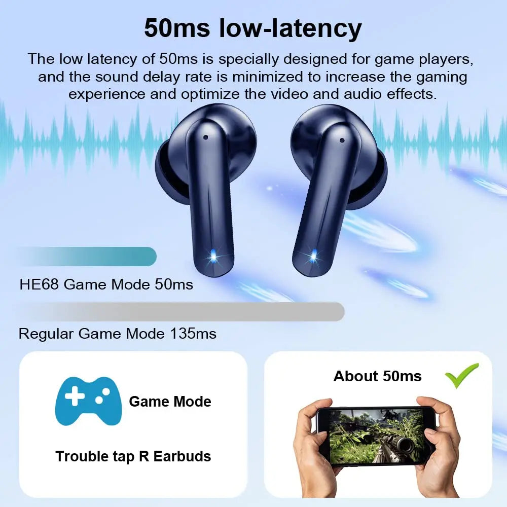 Wireless Earbuds,Bluetooth 5.3 Headphones with 4 Mic Stereo,40H Playtime Wireless Earphones,50Ms Low Latency Ear Bud,Game Mode.