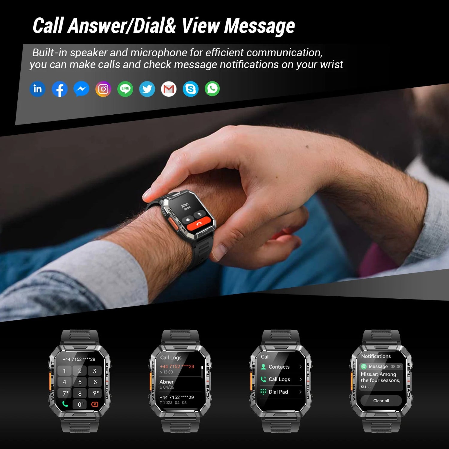 New Smart Watch 2.01'' HD Display Outdoor Men'S Watches with Emergency Lighting Bluetooth Call Waterproof Smartwatch