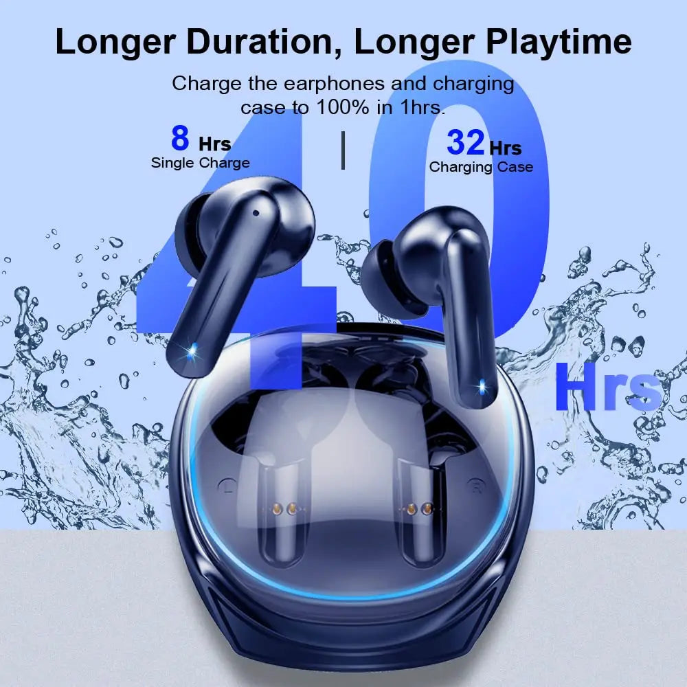 Wireless Earbuds,Bluetooth 5.3 Headphones with 4 Mic Stereo,40H Playtime Wireless Earphones,50Ms Low Latency Ear Bud,Game Mode.