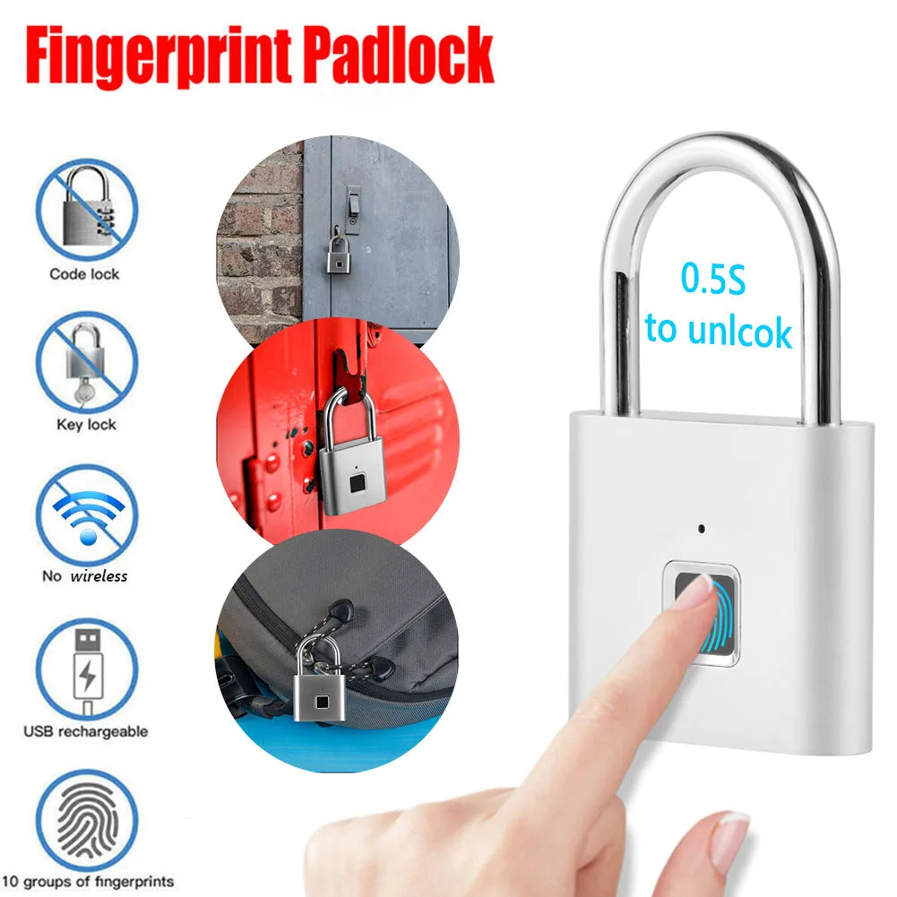 O10 Waterproof Smart Biometric Fingerprint Keyless Door Lock Security Padlock